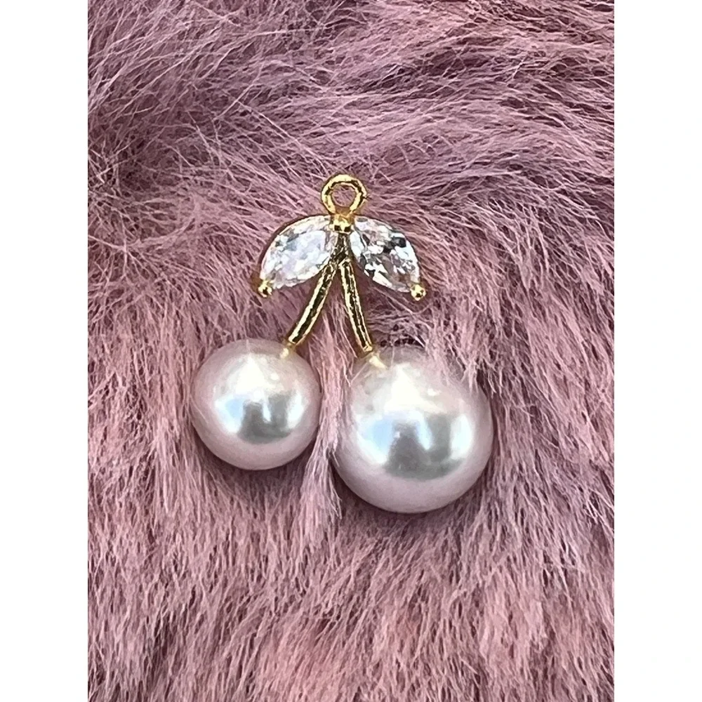 10 Pcs Cherry Charms Alloy‎ Rhinestone Cherry Pendant Cute Fruit Charm